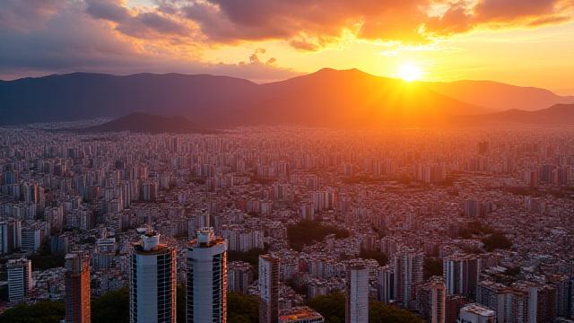 Vista aérea de la ciudad de Medellín al atardecer