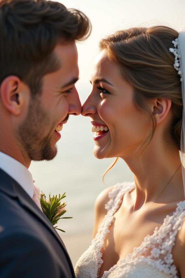 Pareja feliz en su boda, capturando un momento íntimo y emotivo