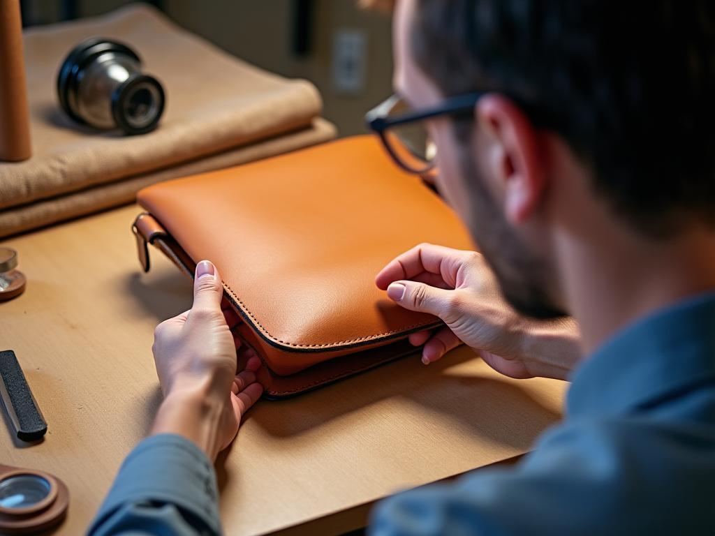 Professionelle Qualitätskontrolle für handgemachte Ledertaschen